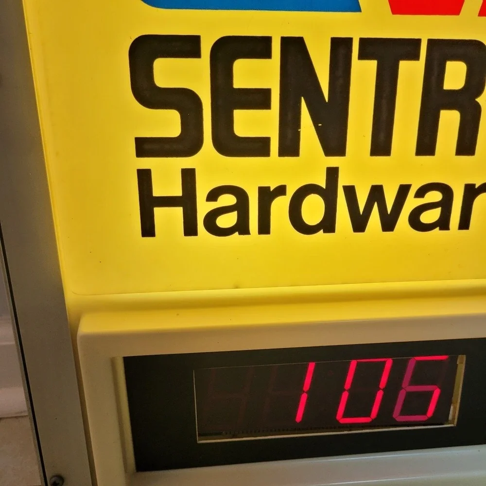 Vintage Sentry Hardware Light Up Sign Digital Clock Tested Working Advertisement